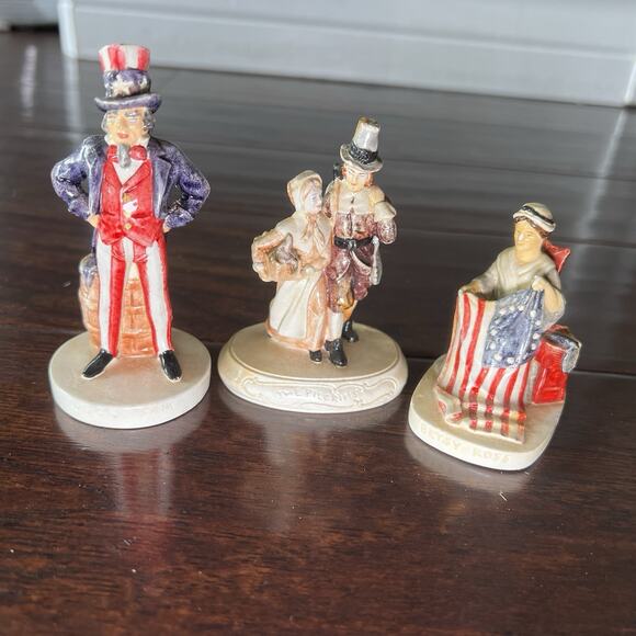 (3) P.W. Baston Sebastian Miniatures Figures Uncle Sam Betsy Ross Pilgrims - Picture 1 of 11